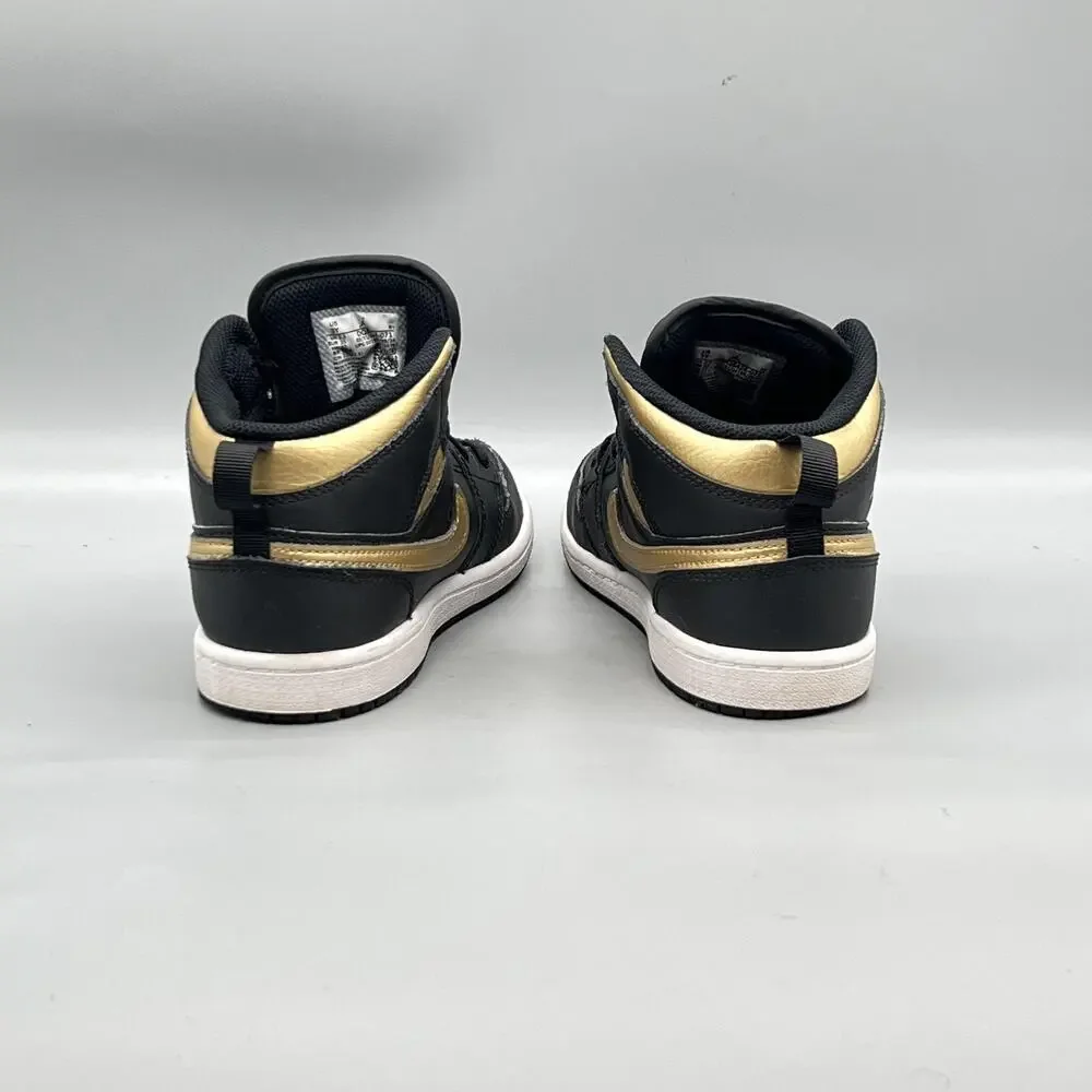 Nike Shoes Youth 3 Black Gold Leather Air Jordan 1 Mid Basketball Sneakers